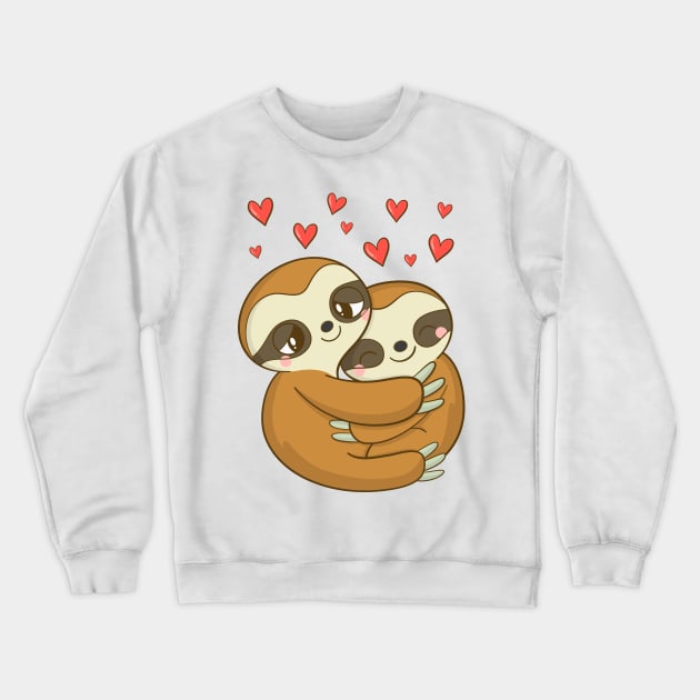 Sloth Valentine's Day Gift for Kids Girls Women Heart Crewneck Sweatshirt by DragonTees